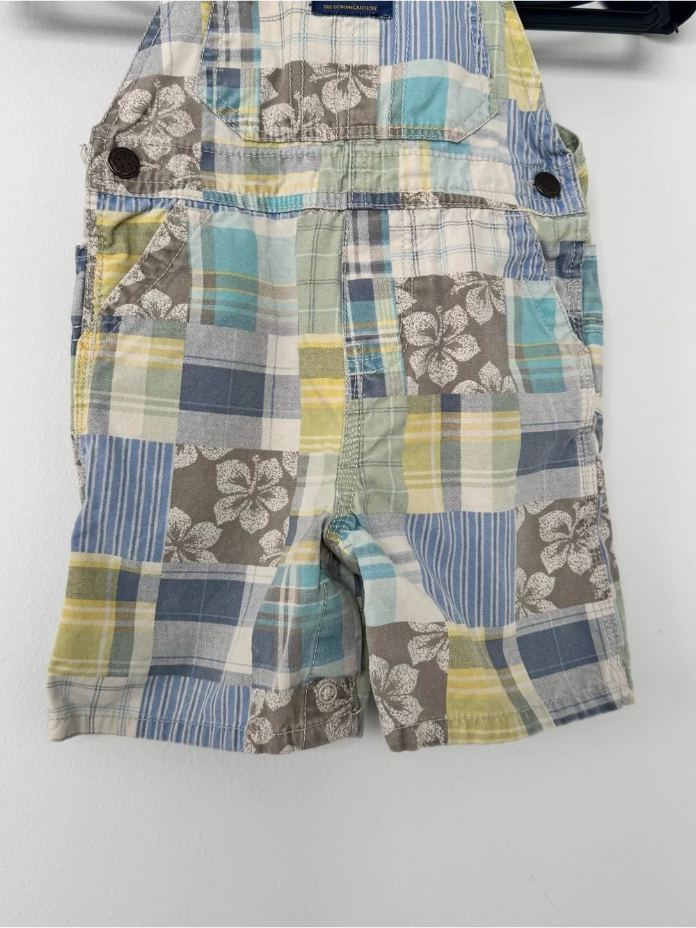 OshKosh B'gosh Patchwork Overalls Shortalls 24M 2T Plaid Floral Vestbak Cotton